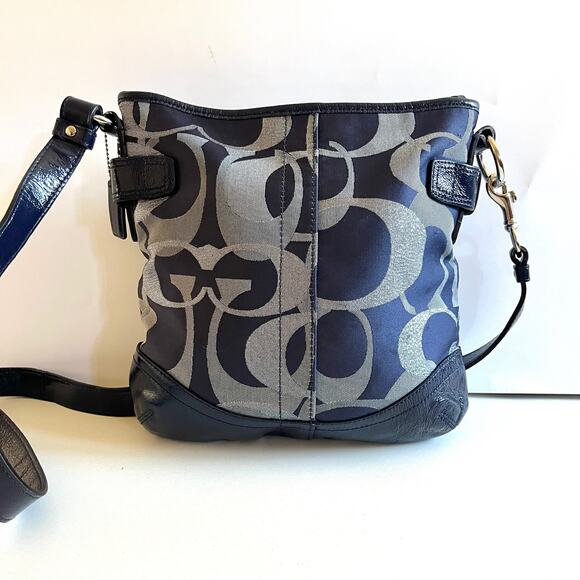 COACH Signature Optic Chain Bag, Navy Blue & Silver SHIMMER! - Picture 9 of 11